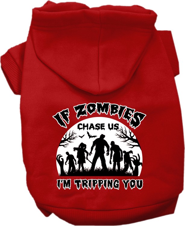 If Zombies Chase Us Screen Print Dog Hoodie Red Size XS